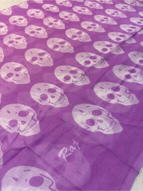 NWT Raj Purple Skull Print 100% Cotton Lightweight Scarf Wrap Shawl One Size
